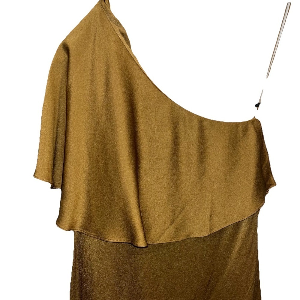 Saint Laurent Gold Satin One Shoulder Ruffle Mini Dress FR 38 US 6 NWT Cocktail - Picture 12 of 16